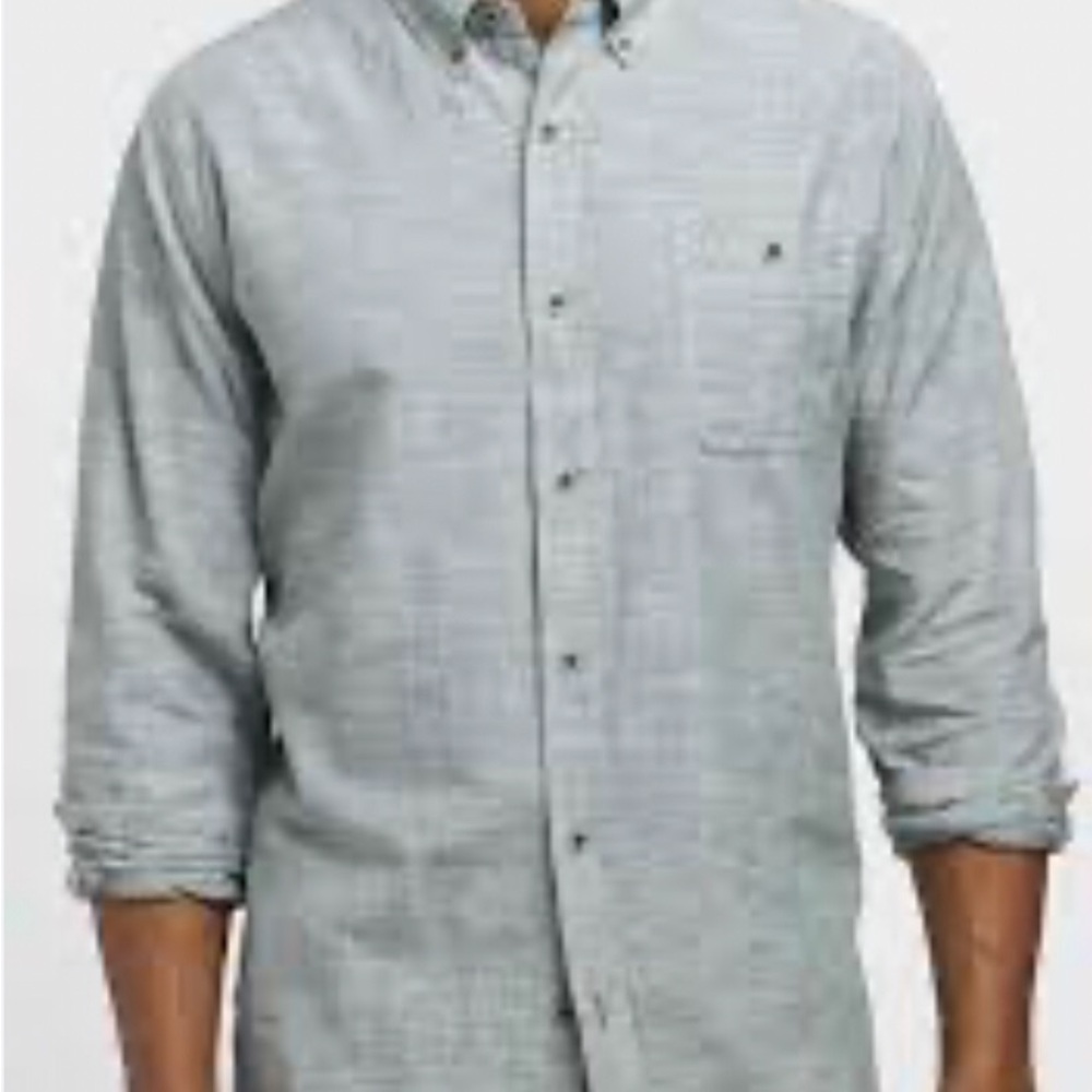 Weatherproof Vintage Long Slv Light Gray/Dark Sea Grass Green Button-Down Shirt
